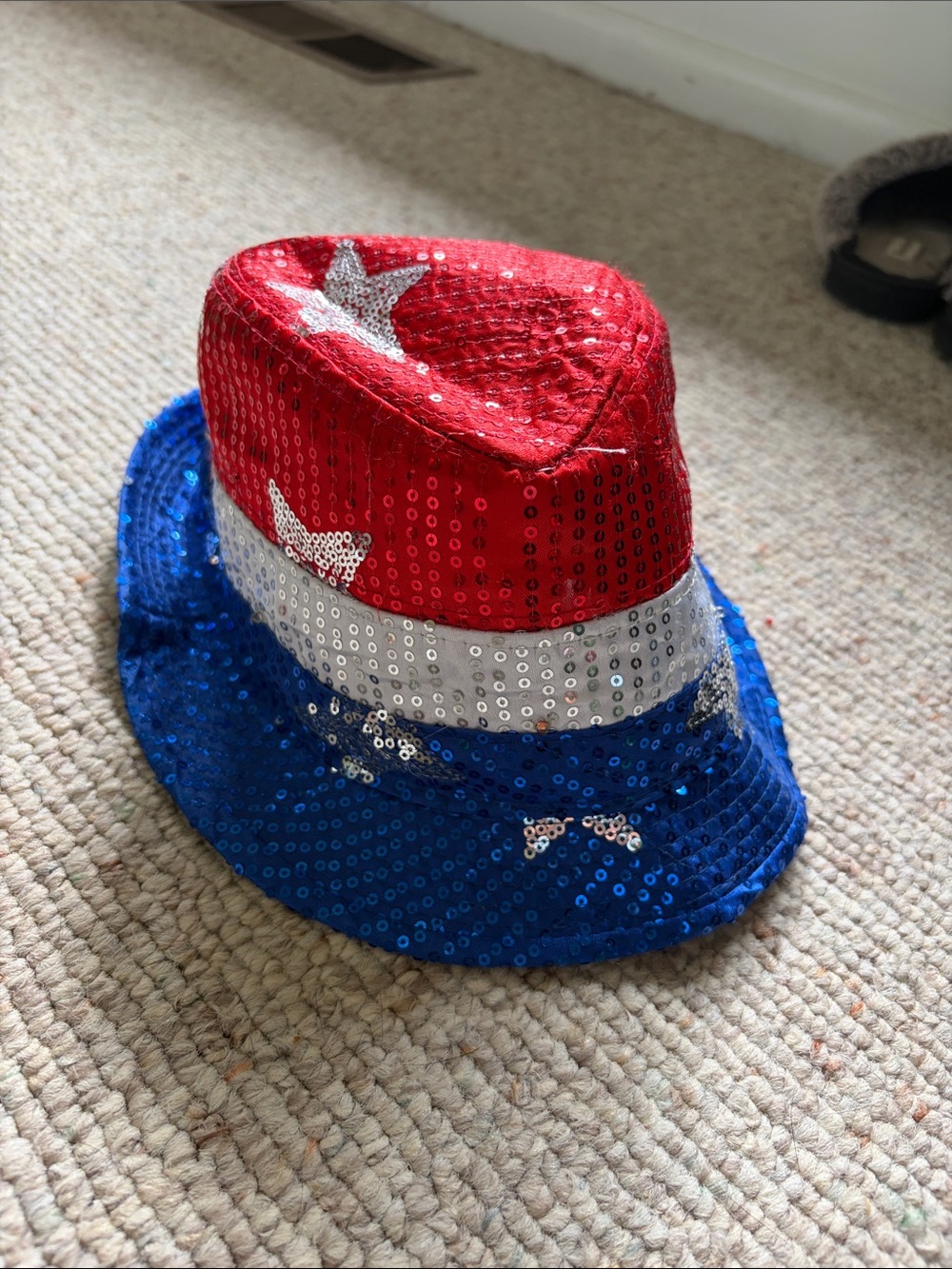 Kids Sequin Patriotic Fedora Hat With Lights- Red White Blue